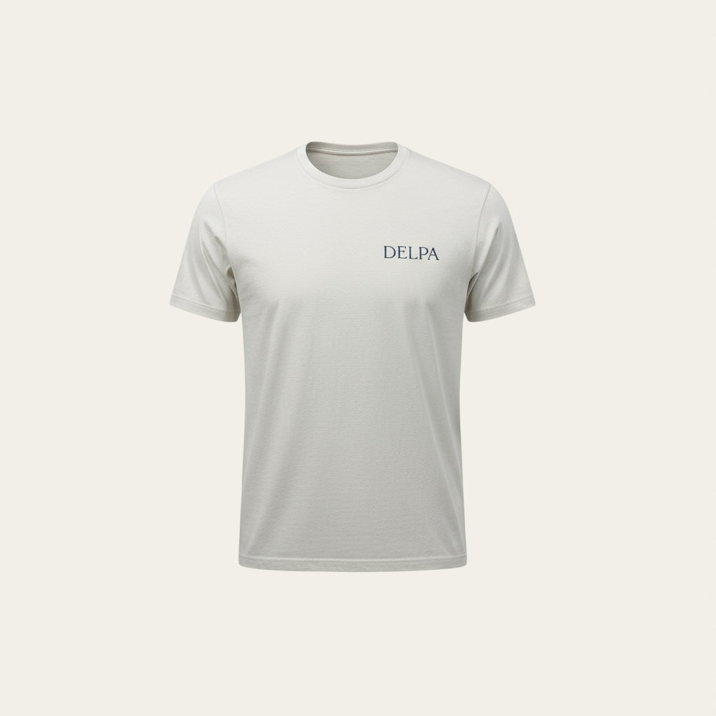 T shirt DELPA brodé marine fond crème