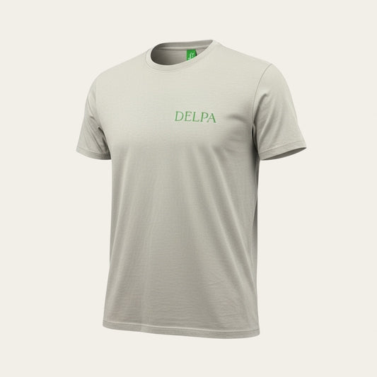 T shirt DELPA brodé vert fond gris clair