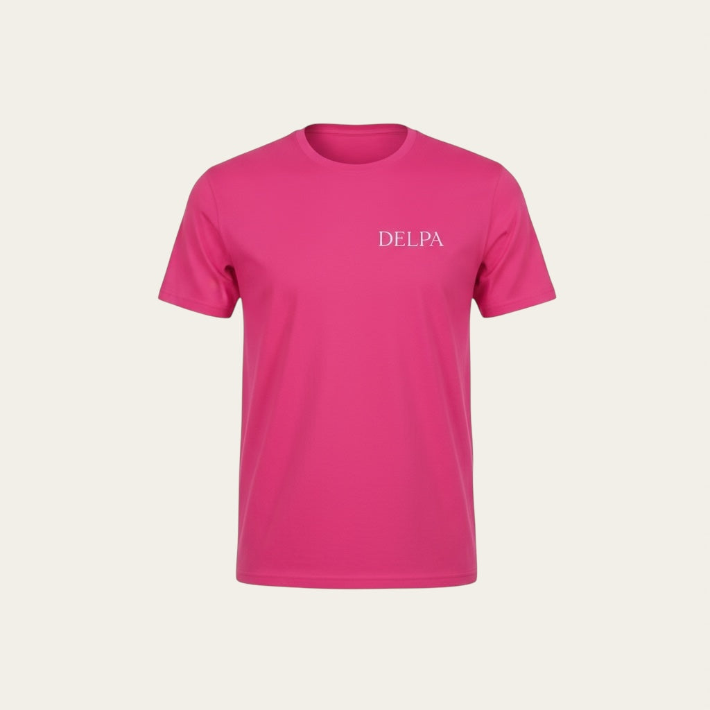 T shirt DELPA brodé blanc fond fushia