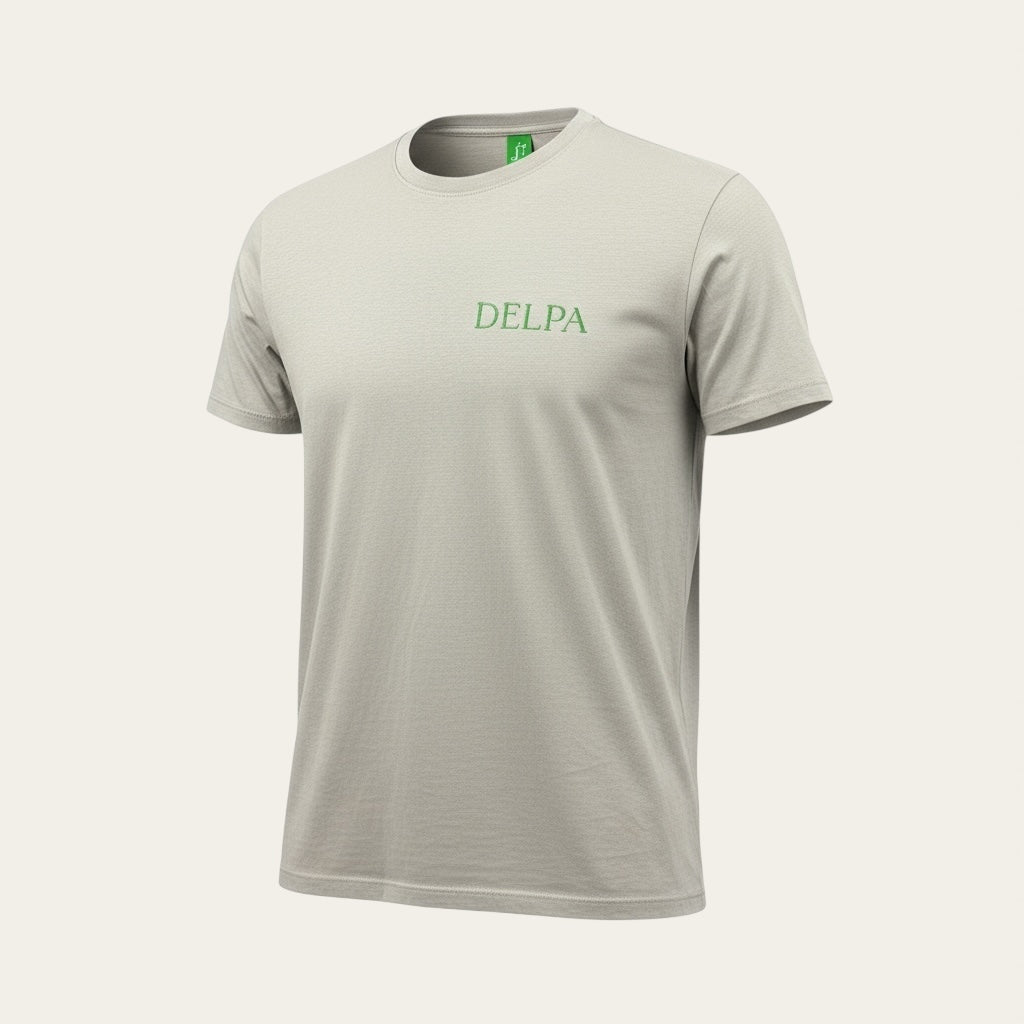 T shirt DELPA brodé vert fond gris clair